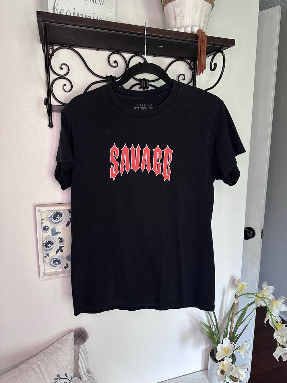 Savage Black Short Sleeve Tee with Red Graphic
